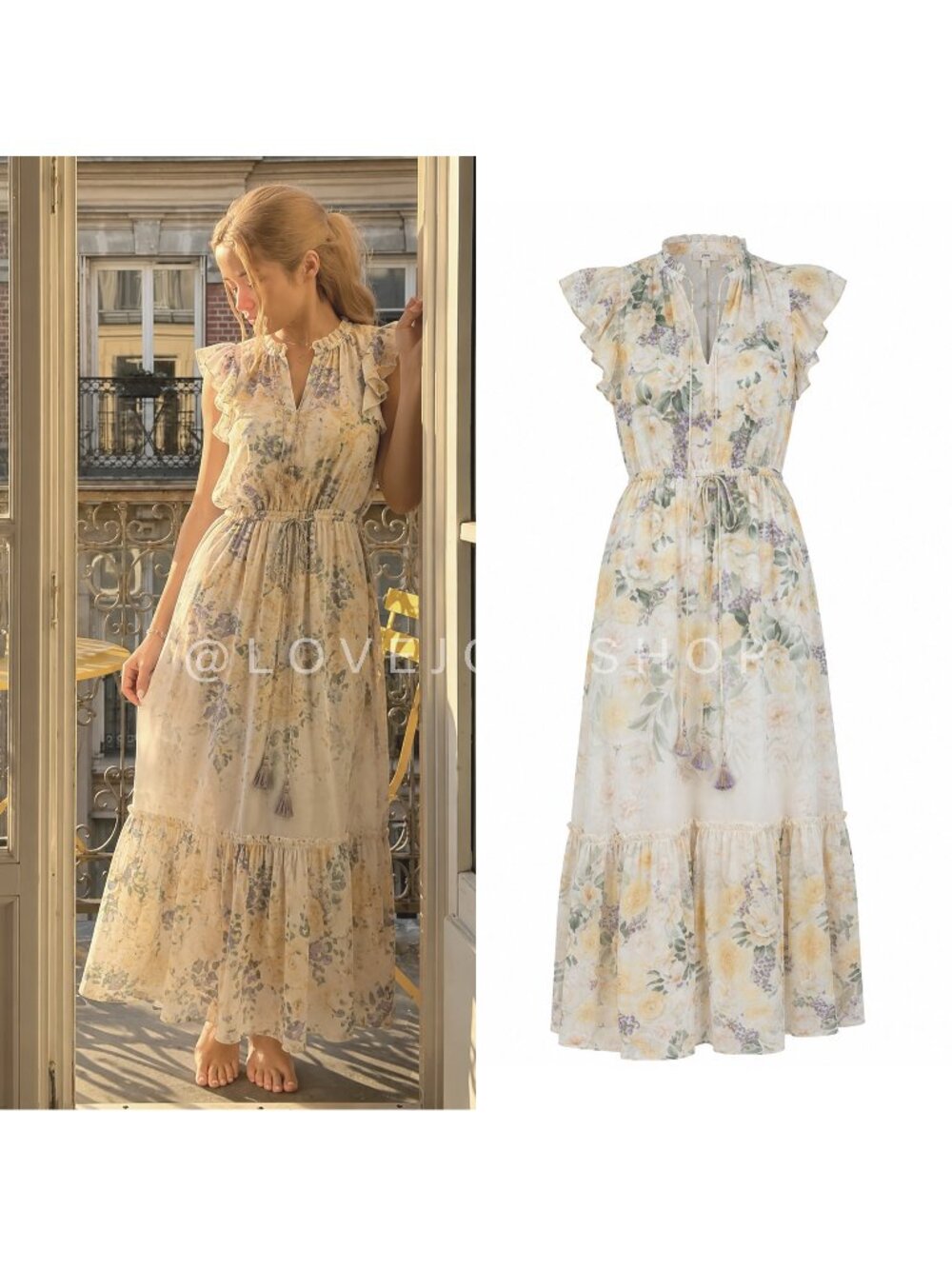 Feminine | Joie Floral Flutter Sleeve Ruffle Maxi Dress | Summer Dress | S
